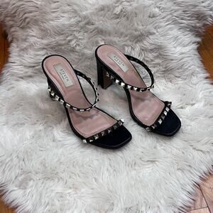 Steve Madden Jacee Studded Mule Heels Black Leather Block Heel Sandals Sz 7